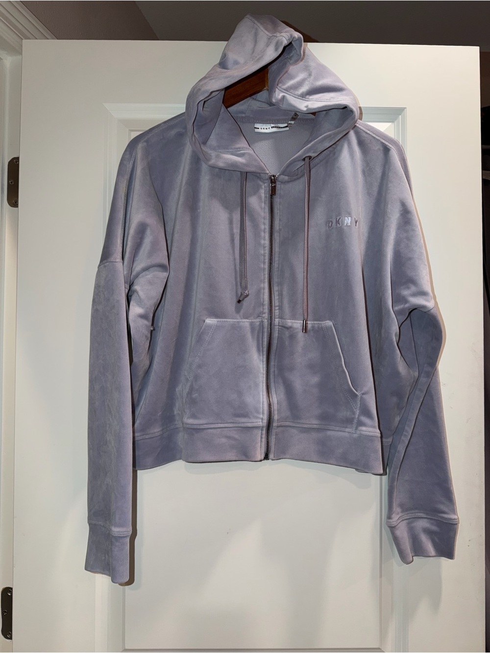 DKNY Lavender-Gray Velour Zip Hoodie Jacket